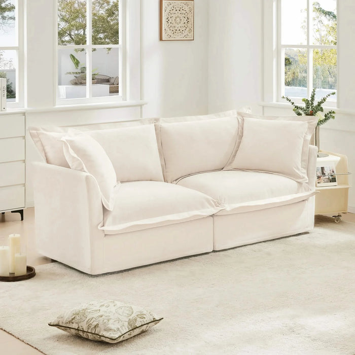 Modern Slipcovered Sofa Couch for Living Room, Chenille Deep Seat with Detachable Cover Cream -DTYStore