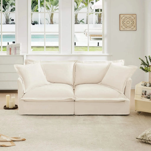 Modern Slipcovered Sofa Couch for Living Room, Chenille Deep Seat with Detachable Cover Cream -DTYStore