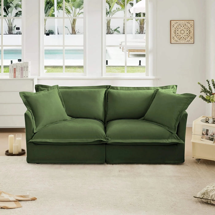 Modern Slipcovered Sofa Couch for Living Room, Chenille Deep Seat with Detachable Cover Green -DTYStore
