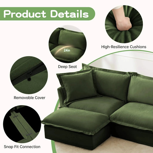 Modern Slipcovered Sofa Couch for Living Room, Chenille Deep Seat with Detachable Cover Green -DTYStore