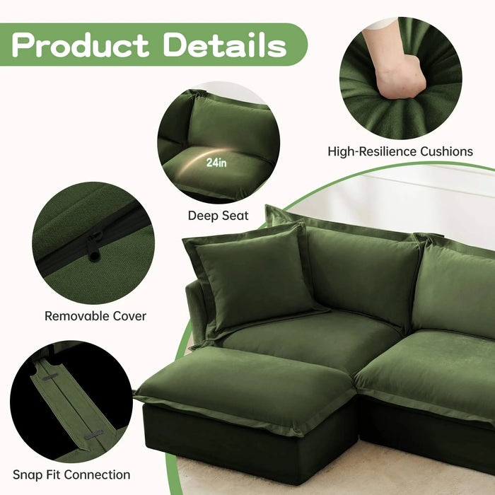 Modern Slipcovered Sofa Couch for Living Room, Chenille Deep Seat with Detachable Cover Green -DTYStore
