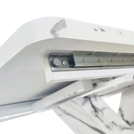 Modern Square Dining Table, Stretchable, with Printed White Marble Table Top+MDF X-Shape Table Leg with Metal Base (Same SKU:W757S00007) Default -DTYStore