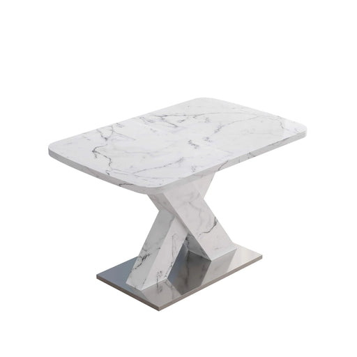 Modern Square Dining Table, Stretchable, with Printed White Marble Table Top+MDF X-Shape Table Leg with Metal Base (Same SKU:W757S00007) Default -DTYStore