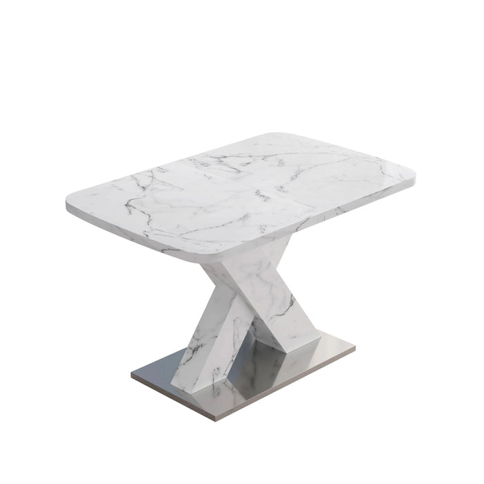 Modern Square Dining Table, Stretchable, with Printed White Marble Table Top+MDF X-Shape Table Leg with Metal Base (Same SKU:W757S00007) Default -DTYStore