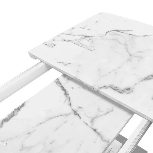 Modern Square Dining Table, Stretchable, with Printed White Marble Table Top+MDF X-Shape Table Leg with Metal Base (Same SKU:W757S00007) Default -DTYStore