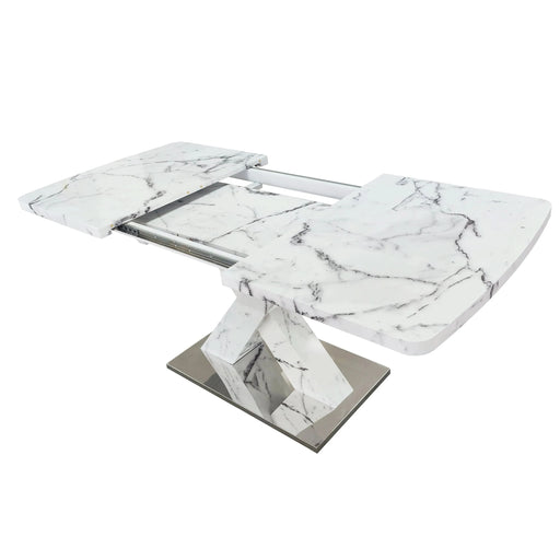 Modern Square Dining Table, Stretchable, with Printed White Marble Table Top+MDF X-Shape Table Leg with Metal Base (Same SKU:W757S00007) Default -DTYStore