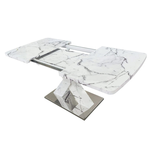 Modern Square Dining Table, Stretchable, with Printed White Marble Table Top+MDF X-Shape Table Leg with Metal Base (Same SKU:W757S00007) Default -DTYStore