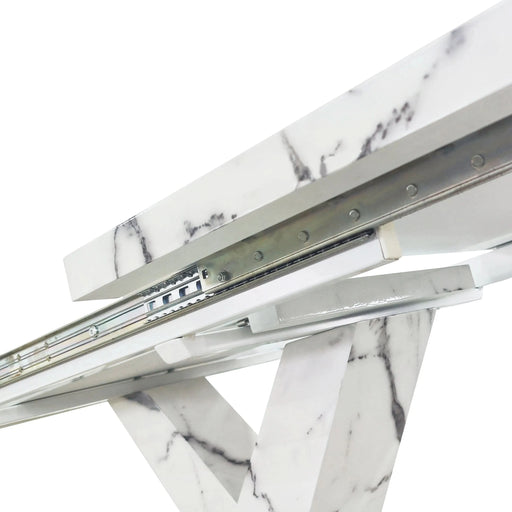 Modern Square Dining Table, Stretchable, with Printed White Marble Table Top+MDF X-Shape Table Leg with Metal Base (Same SKU:W757S00007) Default -DTYStore