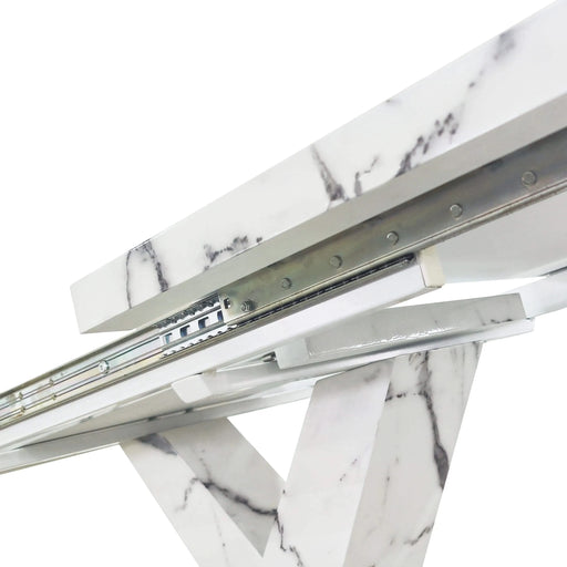 Modern Square Dining Table, Stretchable, with Printed White Marble Table Top+MDF X-Shape Table Leg with Metal Base (Same SKU:W757S00007) Default -DTYStore
