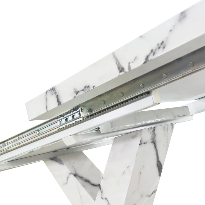 Modern Square Dining Table, Stretchable, with Printed White Marble Table Top+MDF X-Shape Table Leg with Metal Base (Same SKU:W757S00007) Default -DTYStore