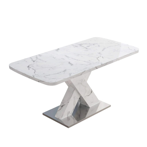 Modern Square Dining Table, Stretchable, with Printed White Marble Table Top+MDF X-Shape Table Leg with Metal Base (Same SKU:W757S00007) Default -DTYStore