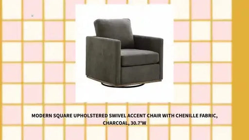 Modern Square Upholstered Swivel Accent Chair with Chenille Fabric, Charcoal, 30.7'W -DTYStore