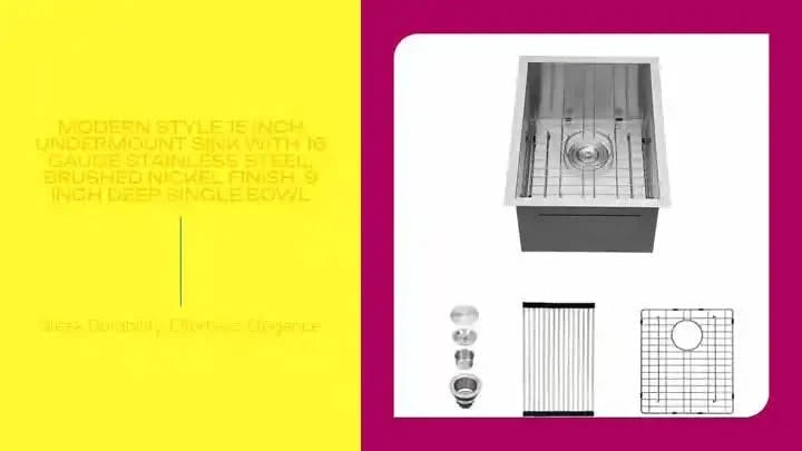 Modern Style 15 Inch Undermount Sink with 16 Gauge Stainless Steel, Brushed Nickel Finish, 9 Inch Deep Single Bowl -DTYStore