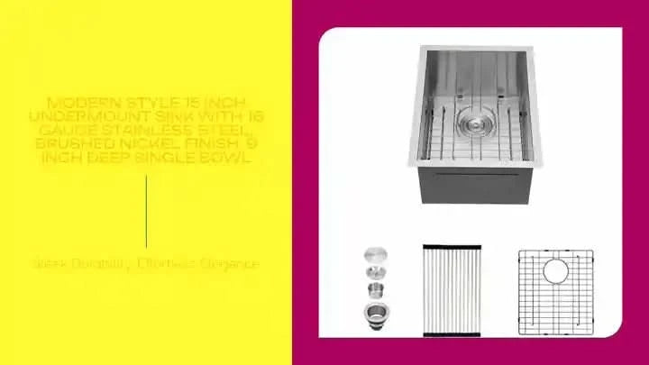 Modern Style 15 Inch Undermount Sink with 16 Gauge Stainless Steel, Brushed Nickel Finish, 9 Inch Deep Single Bowl- DTY Store