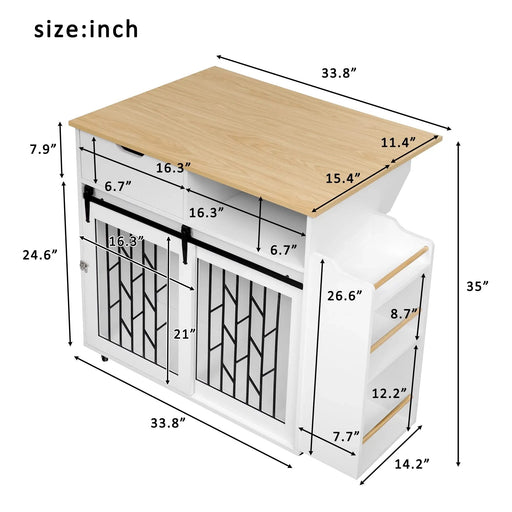 Modern Style 2-in-1 Pet Friendly Dog Crate Kitchen Island End Table Natural White MDF Metal Pine Default -DTYStore