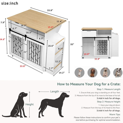 Modern Style 2-in-1 Pet Friendly Dog Crate Kitchen Island End Table Natural White MDF Metal Pine Default -DTYStore