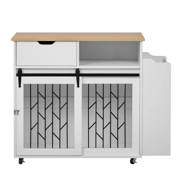 Modern Style 2-in-1 Pet Friendly Dog Crate Kitchen Island End Table Natural White MDF Metal Pine Default -DTYStore