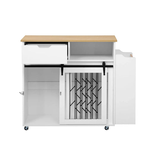 Modern Style 2-in-1 Pet Friendly Dog Crate Kitchen Island End Table Natural White MDF Metal Pine Default -DTYStore