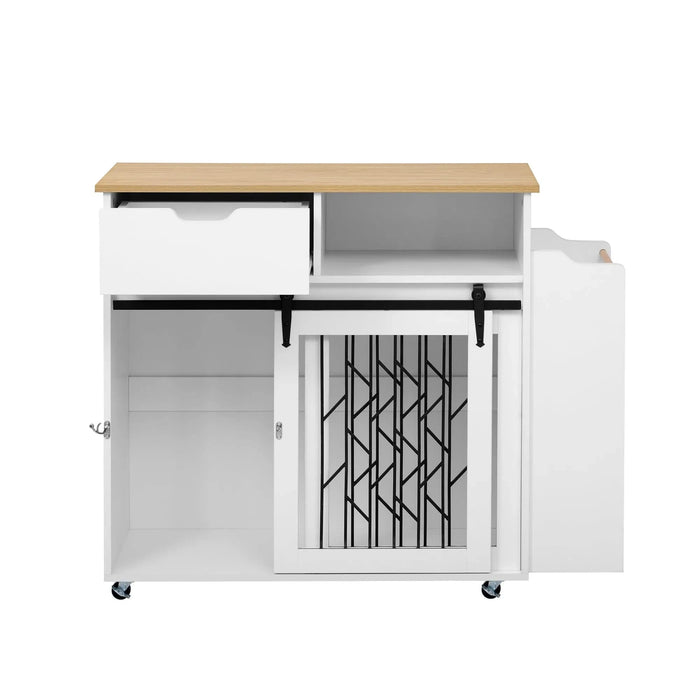 Modern Style 2-in-1 Pet Friendly Dog Crate Kitchen Island End Table Natural White MDF Metal Pine Default -DTYStore