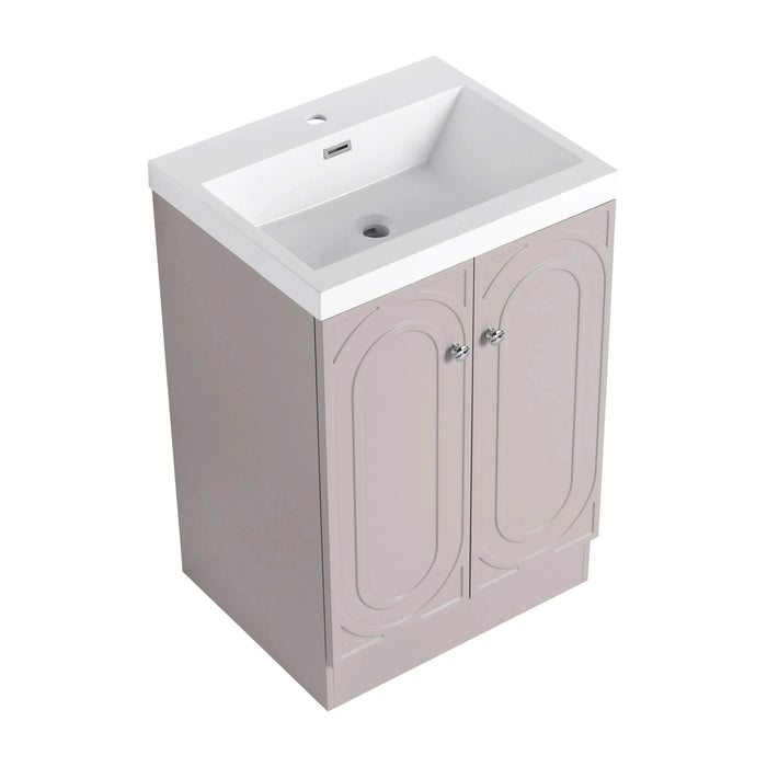 Modern Style 24' Freestanding Bathroom Vanity with White Resin Sink & Soft-Close Cabinet Doors, Khaki Plywood Default -DTYStore