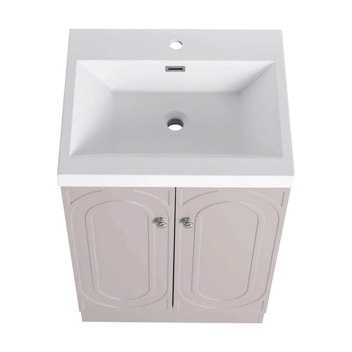 Modern Style 24' Freestanding Bathroom Vanity with White Resin Sink & Soft-Close Cabinet Doors, Khaki Plywood Default -DTYStore