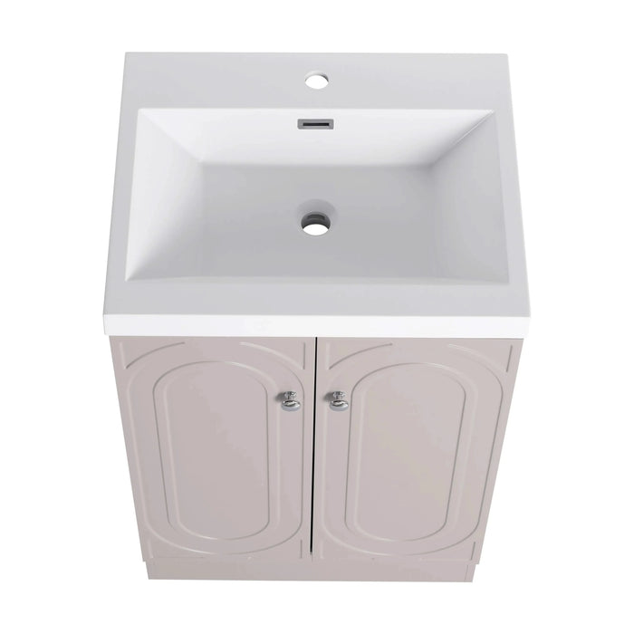 Modern Style 24' Freestanding Bathroom Vanity with White Resin Sink & Soft-Close Cabinet Doors, Khaki Plywood Default -DTYStore