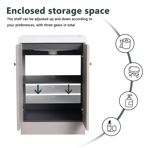 Modern Style 24' Freestanding Bathroom Vanity with White Resin Sink & Soft-Close Cabinet Doors, Khaki Plywood Default -DTYStore