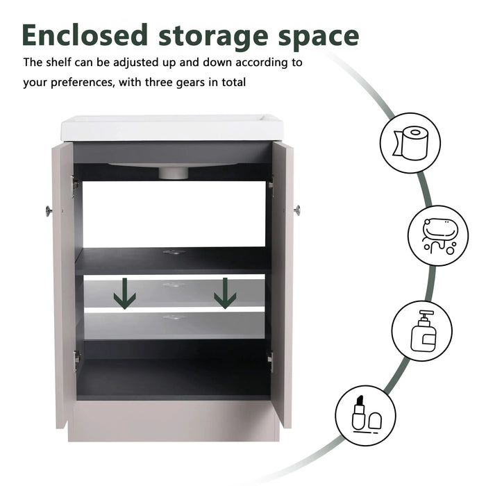 Modern Style 24' Freestanding Bathroom Vanity with White Resin Sink & Soft-Close Cabinet Doors, Khaki Plywood Default -DTYStore