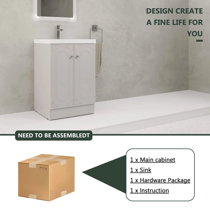Modern Style 24' Freestanding Bathroom Vanity with White Resin Sink & Soft-Close Cabinet Doors, Khaki Plywood Default -DTYStore