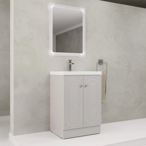 Modern Style 24' Freestanding Bathroom Vanity with White Resin Sink & Soft-Close Cabinet Doors, Khaki Plywood Default -DTYStore