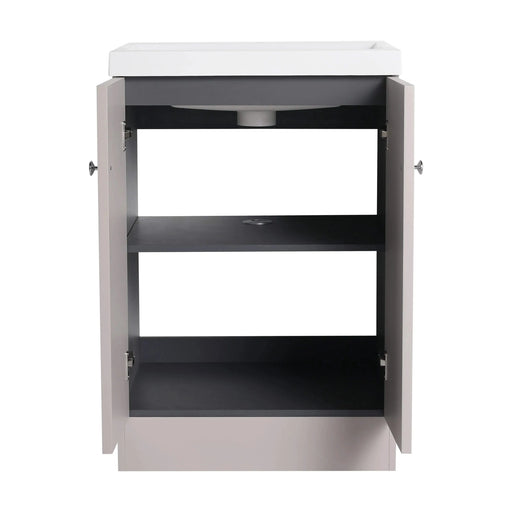 Modern Style 24' Freestanding Bathroom Vanity with White Resin Sink & Soft-Close Cabinet Doors, Khaki Plywood Default -DTYStore