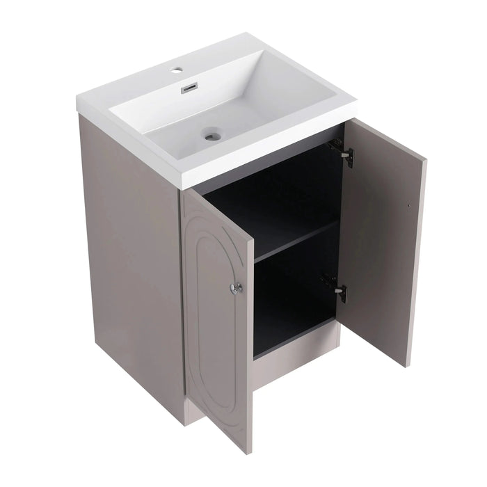 Modern Style 24' Freestanding Bathroom Vanity with White Resin Sink & Soft-Close Cabinet Doors, Khaki Plywood Default -DTYStore