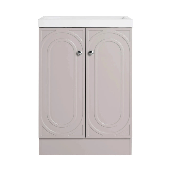 Modern Style 24' Freestanding Bathroom Vanity with White Resin Sink & Soft-Close Cabinet Doors, Khaki Plywood Default -DTYStore