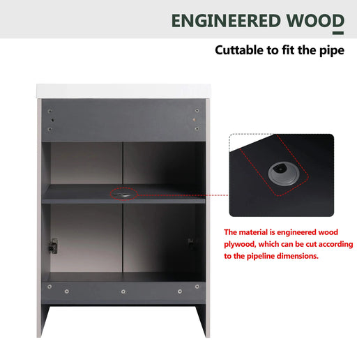 Modern Style 24' Freestanding Bathroom Vanity with White Resin Sink & Soft-Close Cabinet Doors, Khaki Plywood Default -DTYStore