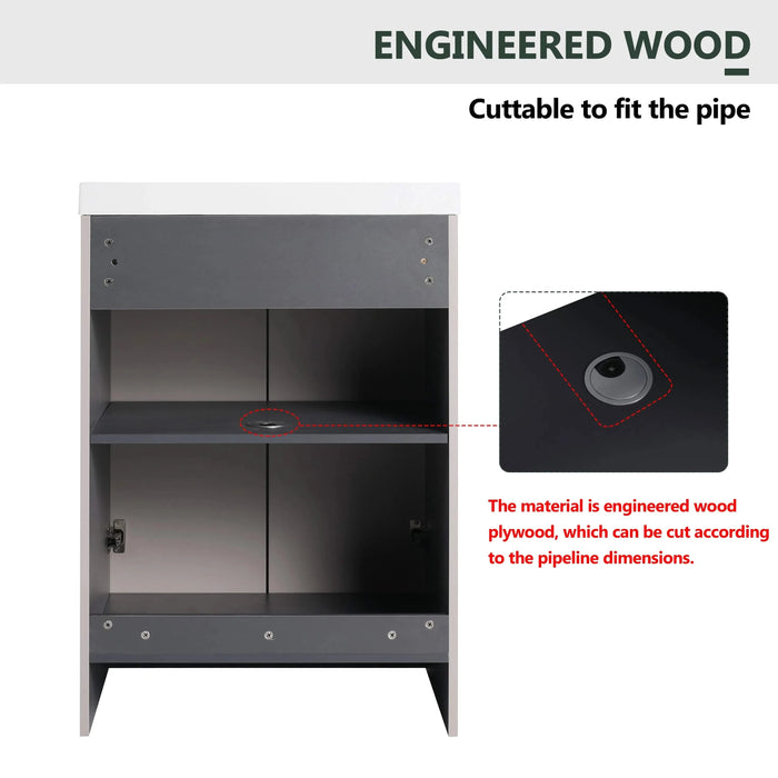 Modern Style 24' Freestanding Bathroom Vanity with White Resin Sink & Soft-Close Cabinet Doors, Khaki Plywood Default -DTYStore