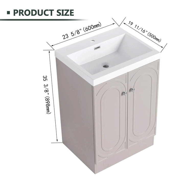 Modern Style 24' Freestanding Bathroom Vanity with White Resin Sink & Soft-Close Cabinet Doors, Khaki Plywood Default -DTYStore