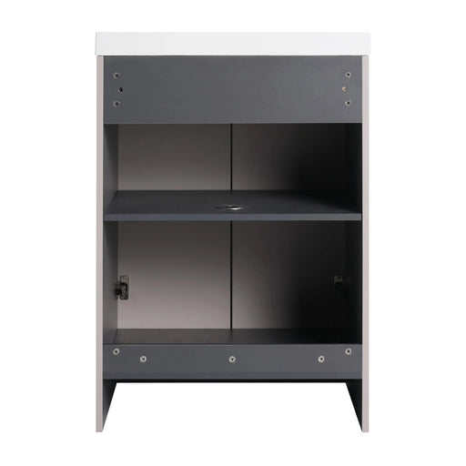 Modern Style 24' Freestanding Bathroom Vanity with White Resin Sink & Soft-Close Cabinet Doors, Khaki Plywood Default -DTYStore