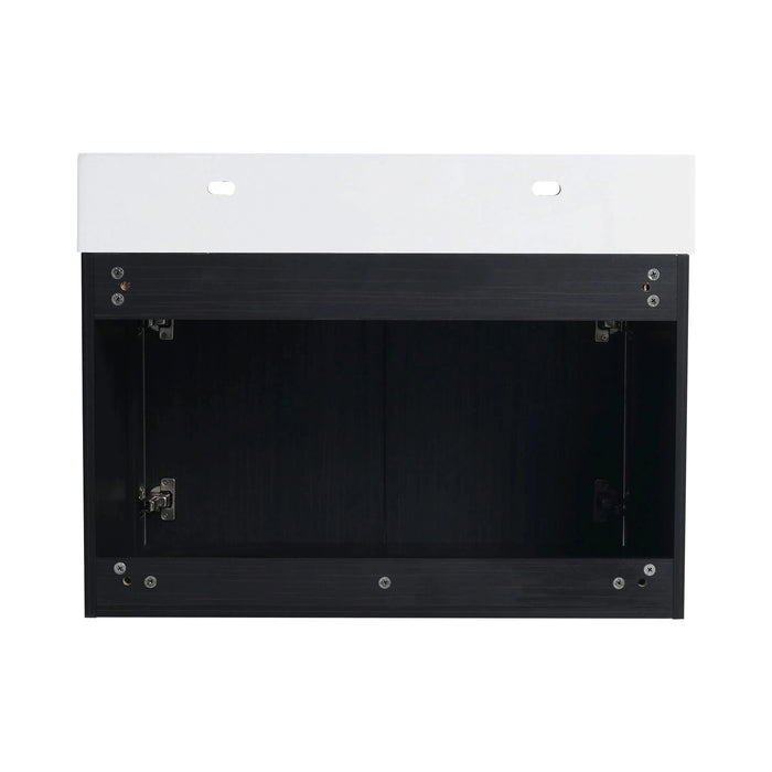 Modern Style 30 Inch Wall-Mounted Bathroom Vanity with Resin Sink and Storage Rack, Black Chestnut Plywood Default -DTYStore