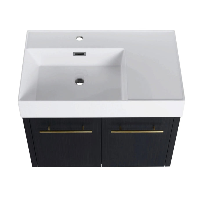 Modern Style 30 Inch Wall-Mounted Bathroom Vanity with Resin Sink and Storage Rack, Black Chestnut Plywood Default -DTYStore