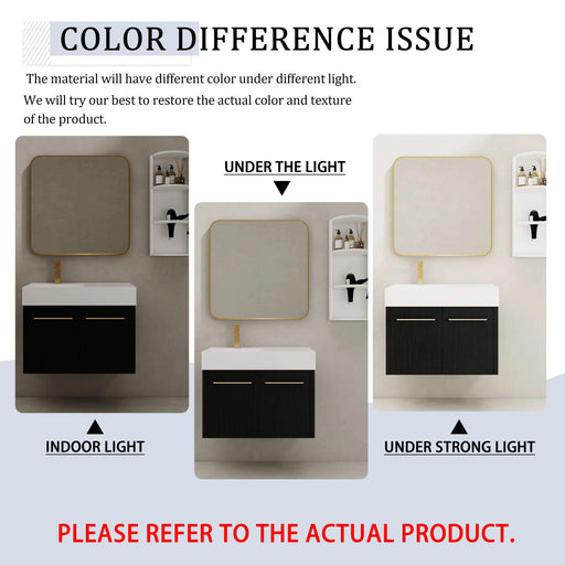 Modern Style 30 Inch Wall-Mounted Bathroom Vanity with Resin Sink and Storage Rack, Black Chestnut Plywood Default -DTYStore