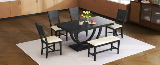Modern Style 6-Piece Wood Dining Table Set with Half Round Legs, Gray, Rubber Wood, Spacious Design Default -DTYStore