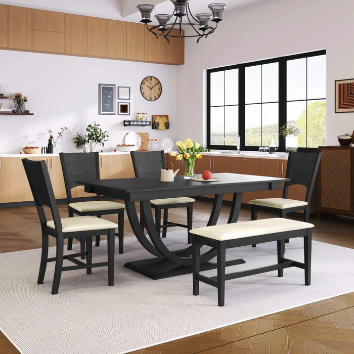 Modern Style 6-Piece Wood Dining Table Set with Half Round Legs, Gray, Rubber Wood, Spacious Design Default -DTYStore