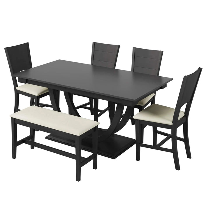 Modern Style 6-Piece Wood Dining Table Set with Half Round Legs, Gray, Rubber Wood, Spacious Design Default -DTYStore