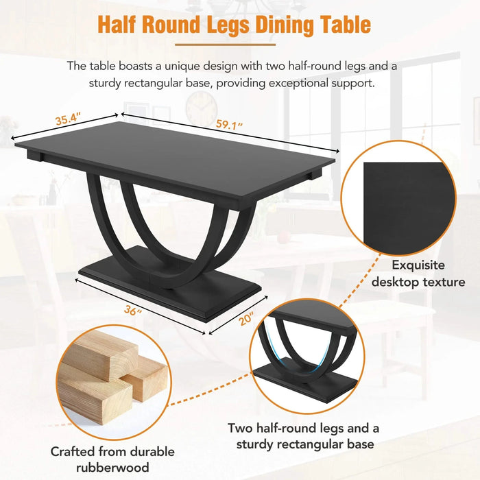 Modern Style 6-Piece Wood Dining Table Set with Half Round Legs, Gray, Rubber Wood, Spacious Design Default -DTYStore