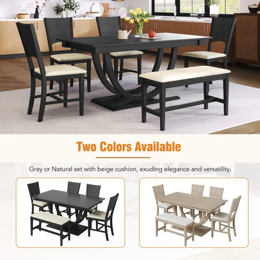 Modern Style 6-Piece Wood Dining Table Set with Half Round Legs, Gray, Rubber Wood, Spacious Design Default -DTYStore