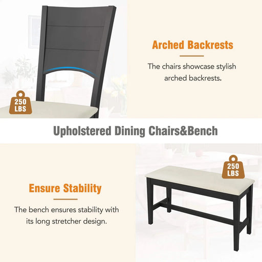 Modern Style 6-Piece Wood Dining Table Set with Half Round Legs, Gray, Rubber Wood, Spacious Design Default -DTYStore