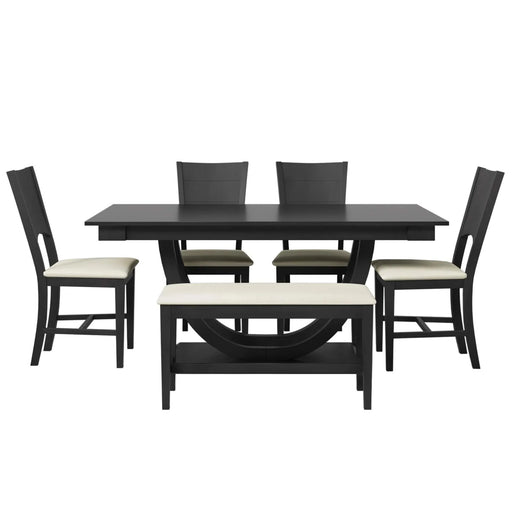 Modern Style 6-Piece Wood Dining Table Set with Half Round Legs, Gray, Rubber Wood, Spacious Design Default -DTYStore