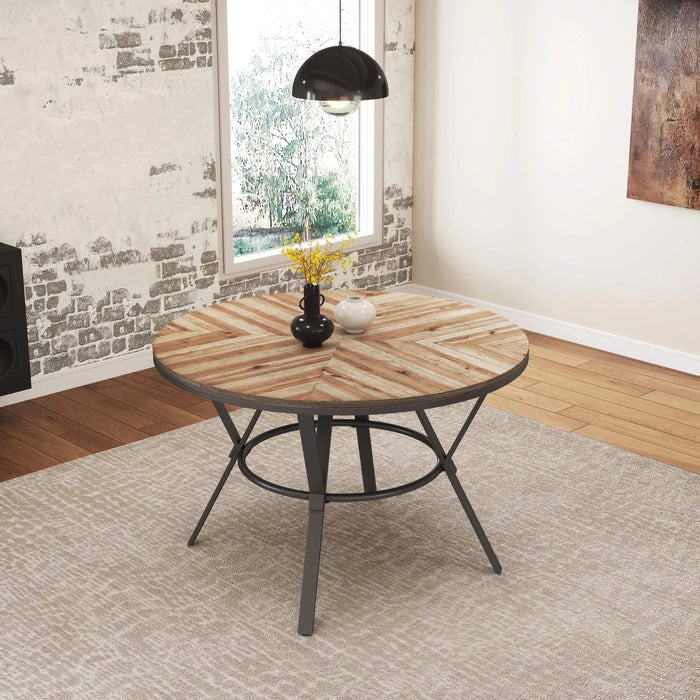Modern Style Indoor Dining Round Table with Metal Legs in Light Birch Finish, MDF and Metal, 46.85' Default -DTYStore