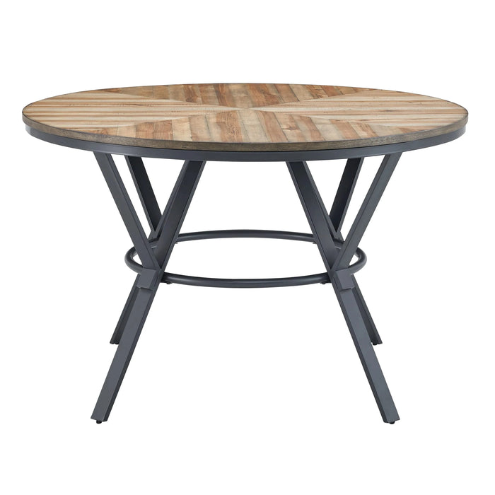 Modern Style Indoor Dining Round Table with Metal Legs in Light Birch Finish, MDF and Metal, 46.85' Default -DTYStore