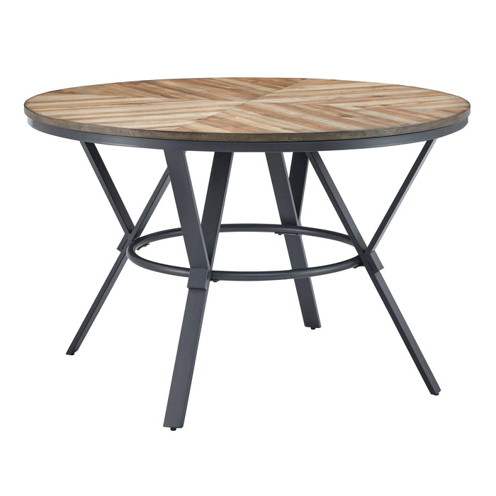 Modern Style Indoor Dining Round Table with Metal Legs in Light Birch Finish, MDF and Metal, 46.85' Default -DTYStore
